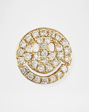 14k Pave Diamond Happy Face Single Stud Earring