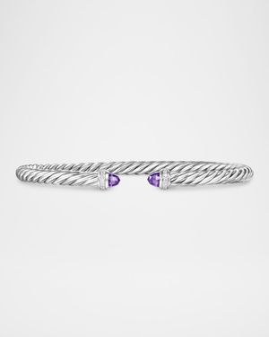 Modern Cable Flex Bracelet with Gemstones and Diamonds in Silver, 4mm