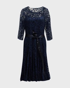 3/4-Sleeve Lace Overlay Cocktail Dress