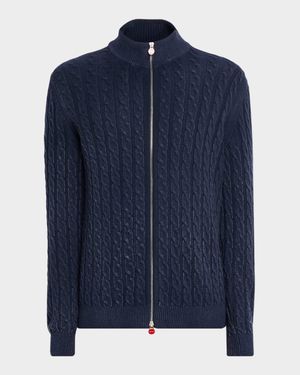 Men's Washed Cashmere Cable Knit Full-Zip Sweater