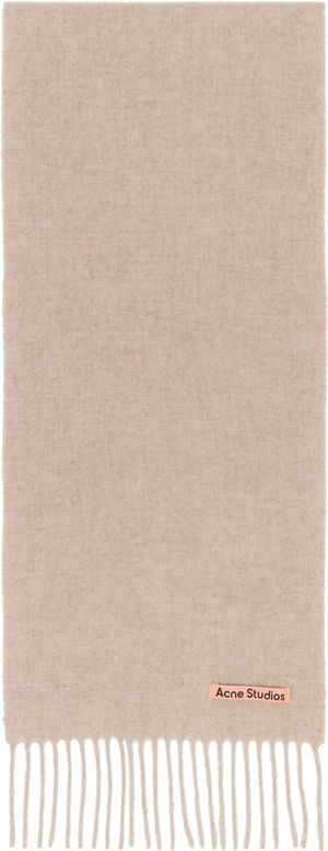 Acne Studios Écharpe fine beige en laine à franges