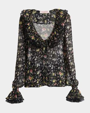 Semi Sheer Flower Print Blouse
