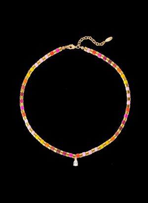 Hipanema - Collier avec perles et pampille en crystal - Taille Unique - Rose
