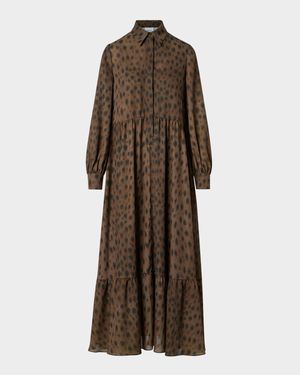 Leopard-Print Viscose Georgette Midi Shirtdress