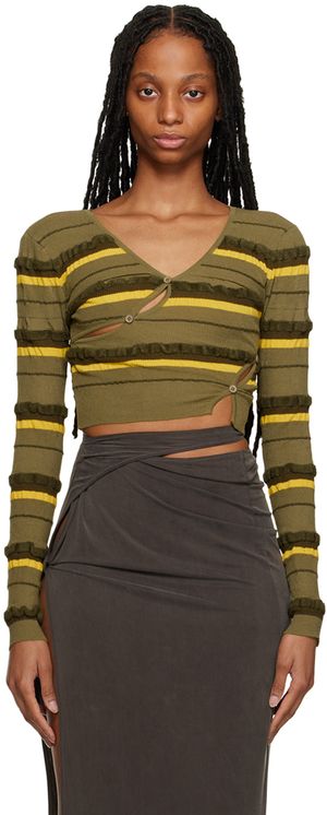 JACQUEMUS Green Le Raphia 'Le Cardigan Tordu' Cardigan