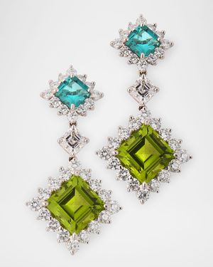 18K White Gold Diamond, Lagoon Blue Tourmaline and Peridot Earrings