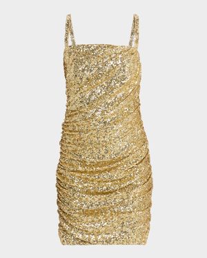 Sequined Ruched Sleeveless Mini Dress