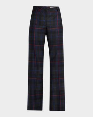 Plaid Wool Wide-Leg Pants