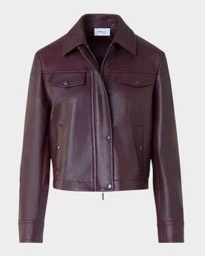 Zip-Front Perforated Leather Jacket