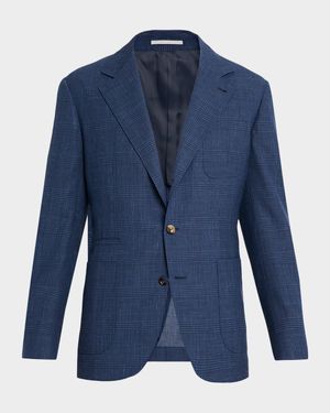 Men's Glen Plaid Single-Breasted Suit Jacket