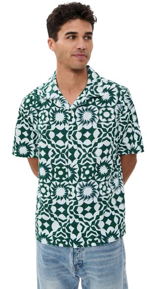 Wax London Sketch Geometric Didcot Shirt Green / White L