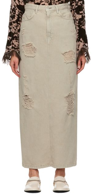 Acne Studios Gray Distressed Denim Maxi Skirt