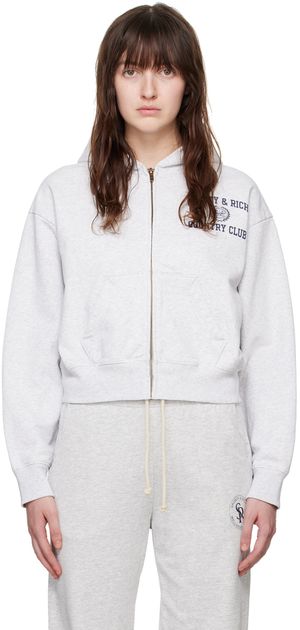 Sporty & Rich Pull à capuche gris à armoiries de style collégial