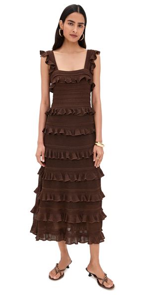 Zimmermann Lace Frill Midi Dress Metallic Chocolate 2