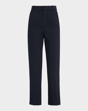 Wool Twill Straight-Leg Ankle Pants