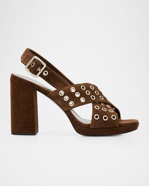 100mm Suede Cross-Band Heeled Sandals