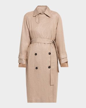 Metallic Linen Belted Trench Coat