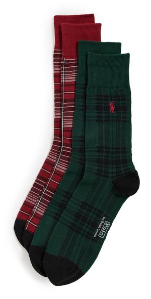 Polo Ralph Lauren Holiday Plaid Socks 2 Pack Red 10-13