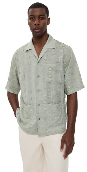 NN07 Ben Embroidered Camp Shirt Sage Green M