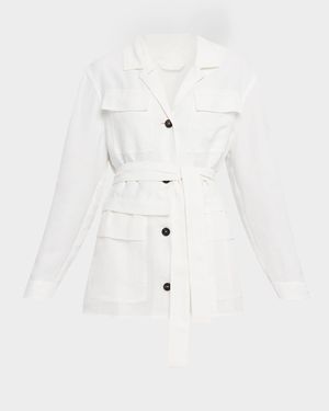 Mixed-Media Belted Safari Jacket