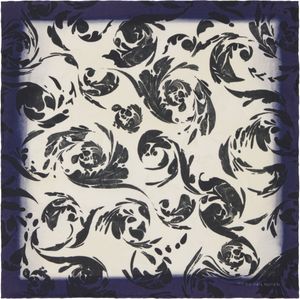 Dries Van Noten Off-White & Navy Silk Pocket Square