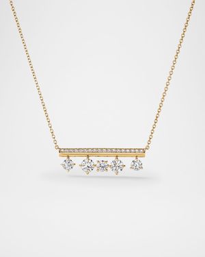 18K Yellow Gold Barre Floating Diamond Pave Pendant Necklace