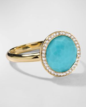 18K Yellow Gold Lollipop Turquoise and Diamond Statement Ring