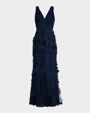 Embroidered Floral Applique Gown