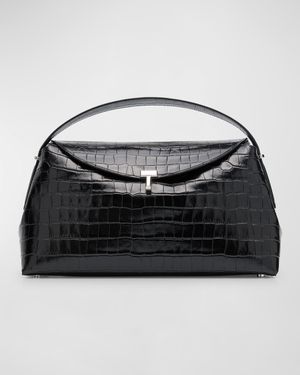 T-Lock Croc-Embossed Top-Handle Bag