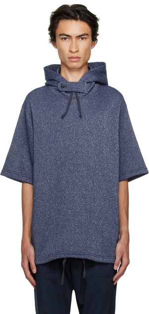 Engineered Garments Pull à capuche à manches courtes bleu marine
