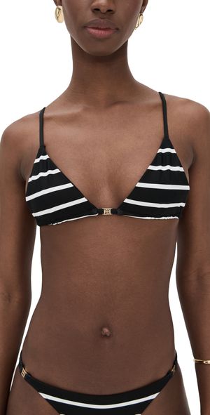 ANINE BING Bellamy Bikini Top Black and White Stripe L