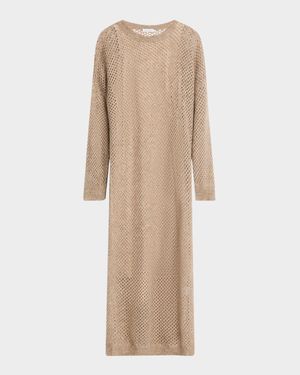 Mohair Diamante Pailette Open-Knit Maxi Sweater Dress