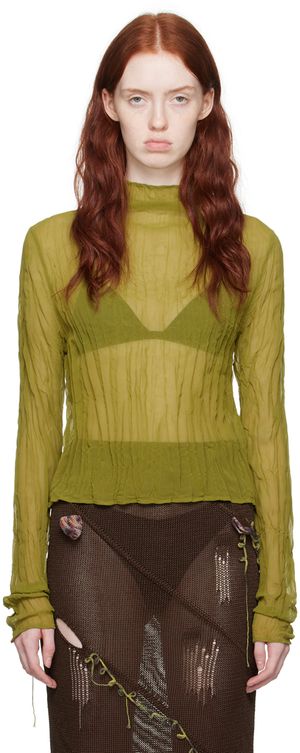 Acne Studios Green Crinkled Blouse