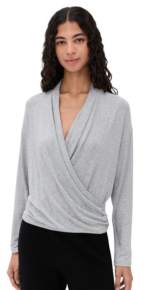 Vince Relaxed Long Sleeve Fixed Wrap Top H Pale Grey L