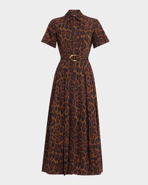 Leighton Leopard-Print Belted Midi Shirtdress