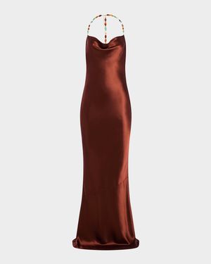 Finley Beaded Satin Slip Gown