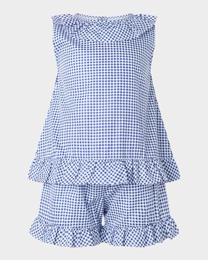 Girl's Gingham Frill Top & Shorts Set, Size