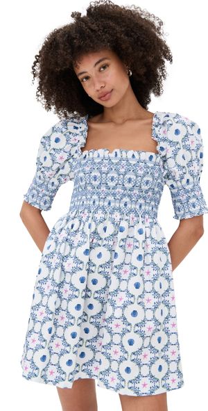 Hill House Home The Lila Nap Dress Cisco Trellis/White Multi L