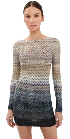Missoni Long Sleeved Dress with Boat Neck Blue Tones 38