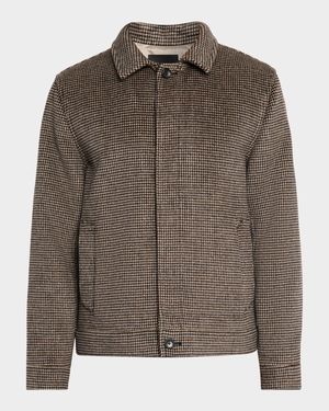 Men's Houndstooth Button-Front Bomber Jacket