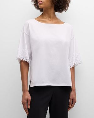 Bliss Harmony Lace-Trim Elbow-Sleeve T-Shirt