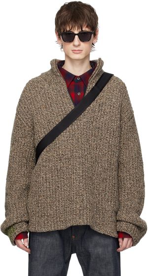 Maison Margiela Brown Half-Zip Sweater