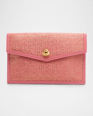 Brick Knot-Embellished Wicker Clutch Bag