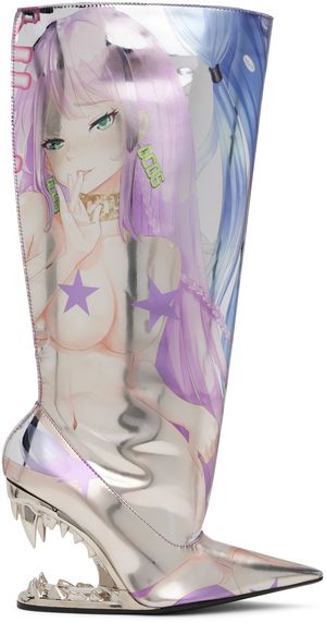 GCDS Silver Morso Hentai Wide Tall Boots