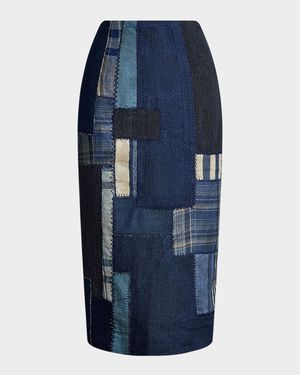Mae Mutli Patchwork Striped Pencil Skirt