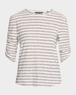 Waldorf Stripe Ruched-Sleeve Tee