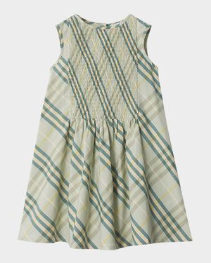 Girl's Yvette Smocked Check-Print Dress, Size 3-14