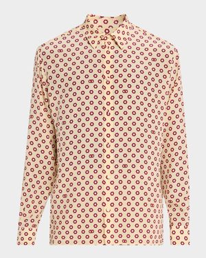 Men's Geometric VLogo Crepe De Chine Silk Dress Shirt