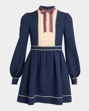 Pleated Pintuck Bow-Front Mini Dress