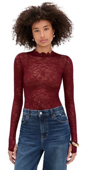 alice + olivia Taeyn Lace Crew Neck Bodysuit Oxblood XL